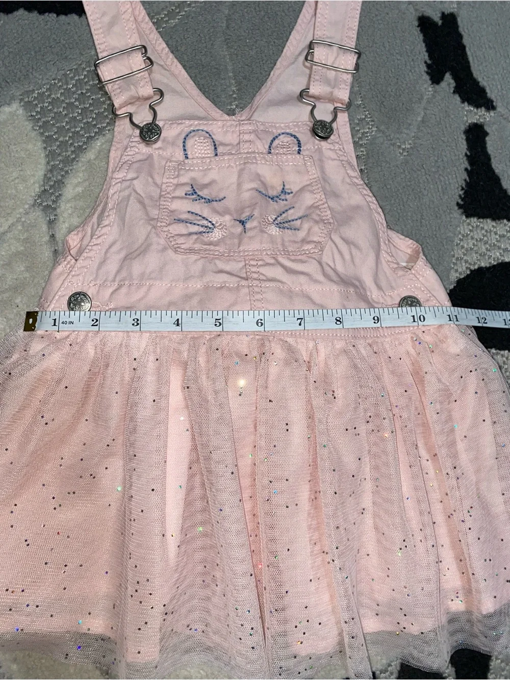Pink Bunny Glitter Tulle Overall Dress Baby Girl 18 Months